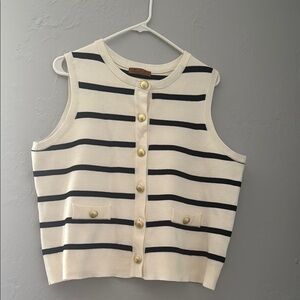 Striped Sleeveless Cardigan with Gold Buttons 14